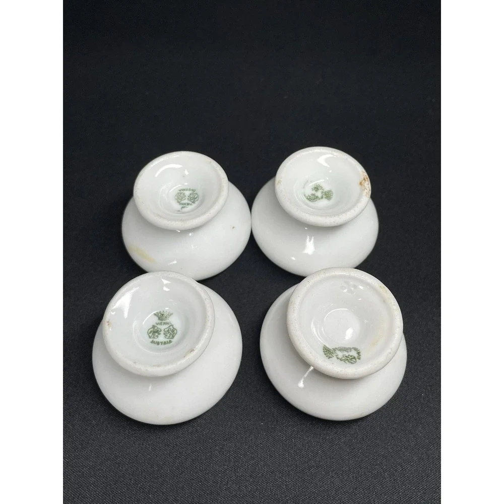Antique Marked Vienna Austria White & Gold,  Shield and Crown Salt Cellars Set 4